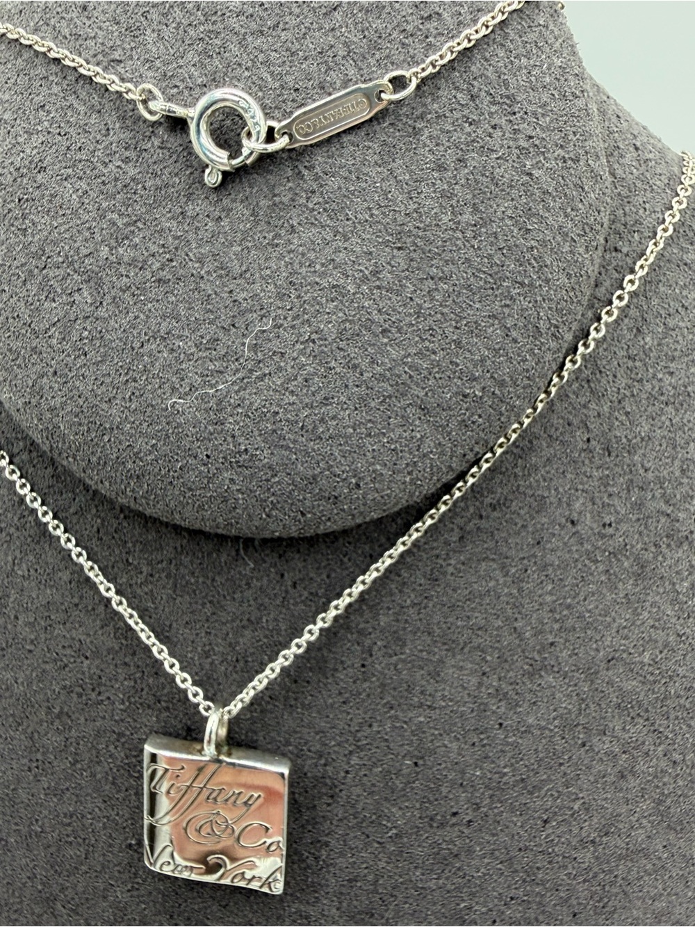 16” Tiffany & Co. Silver NY Notes Square Wavy Pendant Necklace in Pouch Rare - Picture 9 of 13